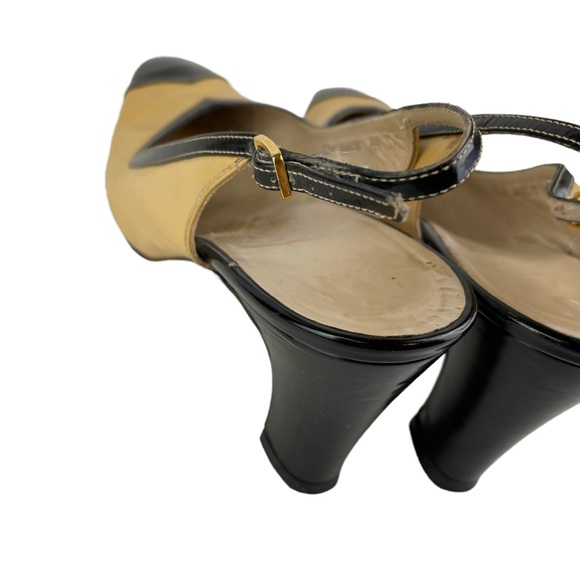Vintage Salvatore Ferragamo Sling-back Black Tan Career Heels 8B Made In Italy - Picture 8 of 15